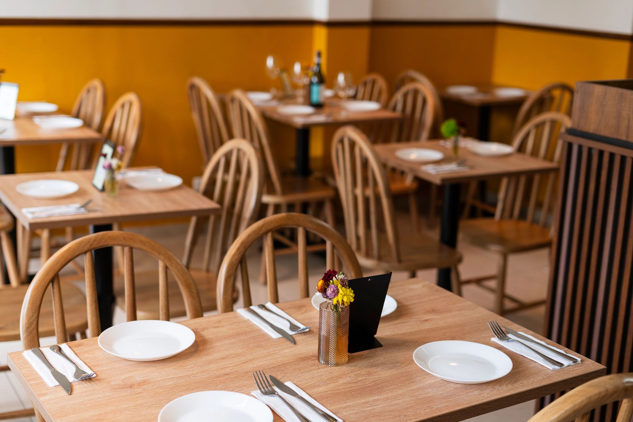 Rustic restaurant interior prepared for guests